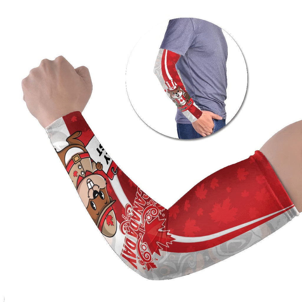 Personalised Canada Day Arm Sleeves Beaver Mountie Maple Leaves