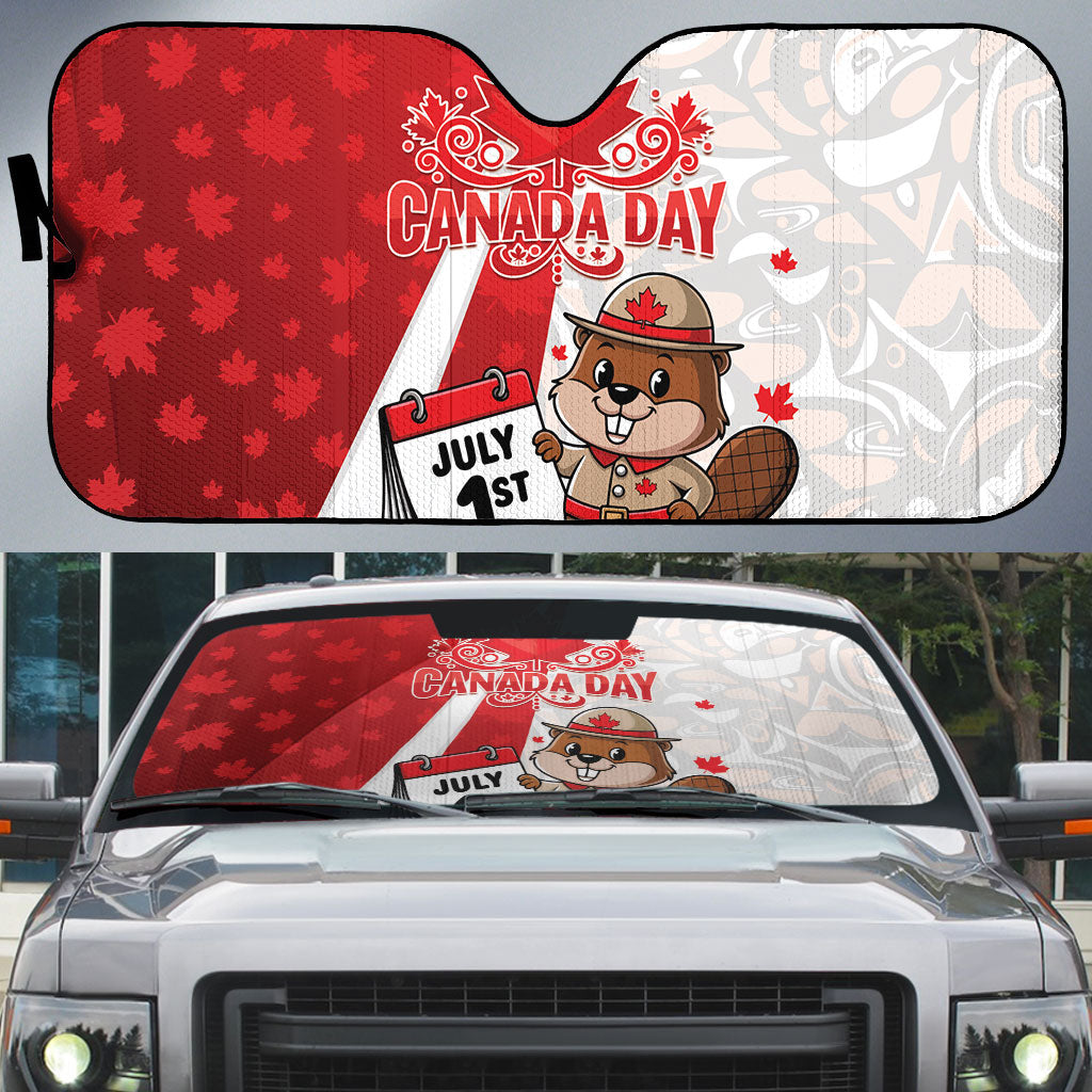Canada Day Auto Sun Shade Beaver Mountie Maple Leaves