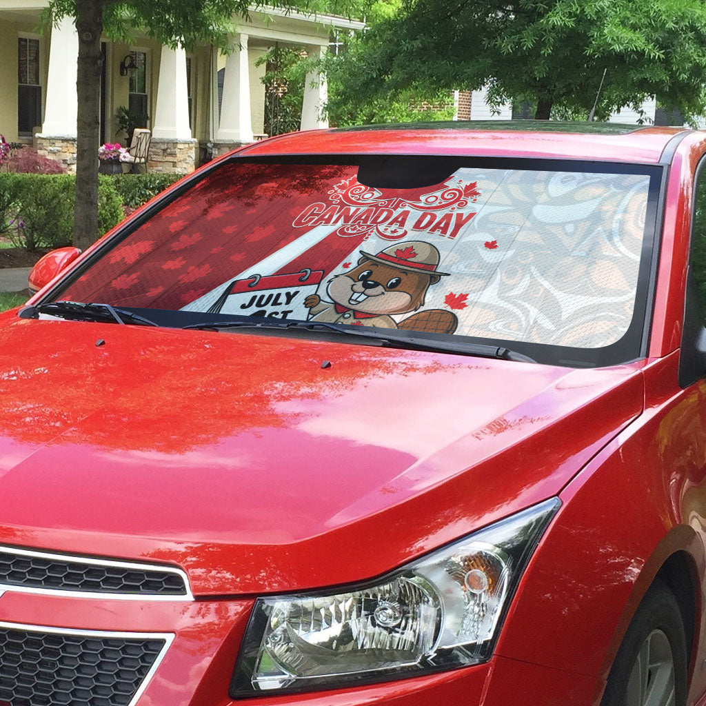 Canada Day Auto Sun Shade Beaver Mountie Maple Leaves