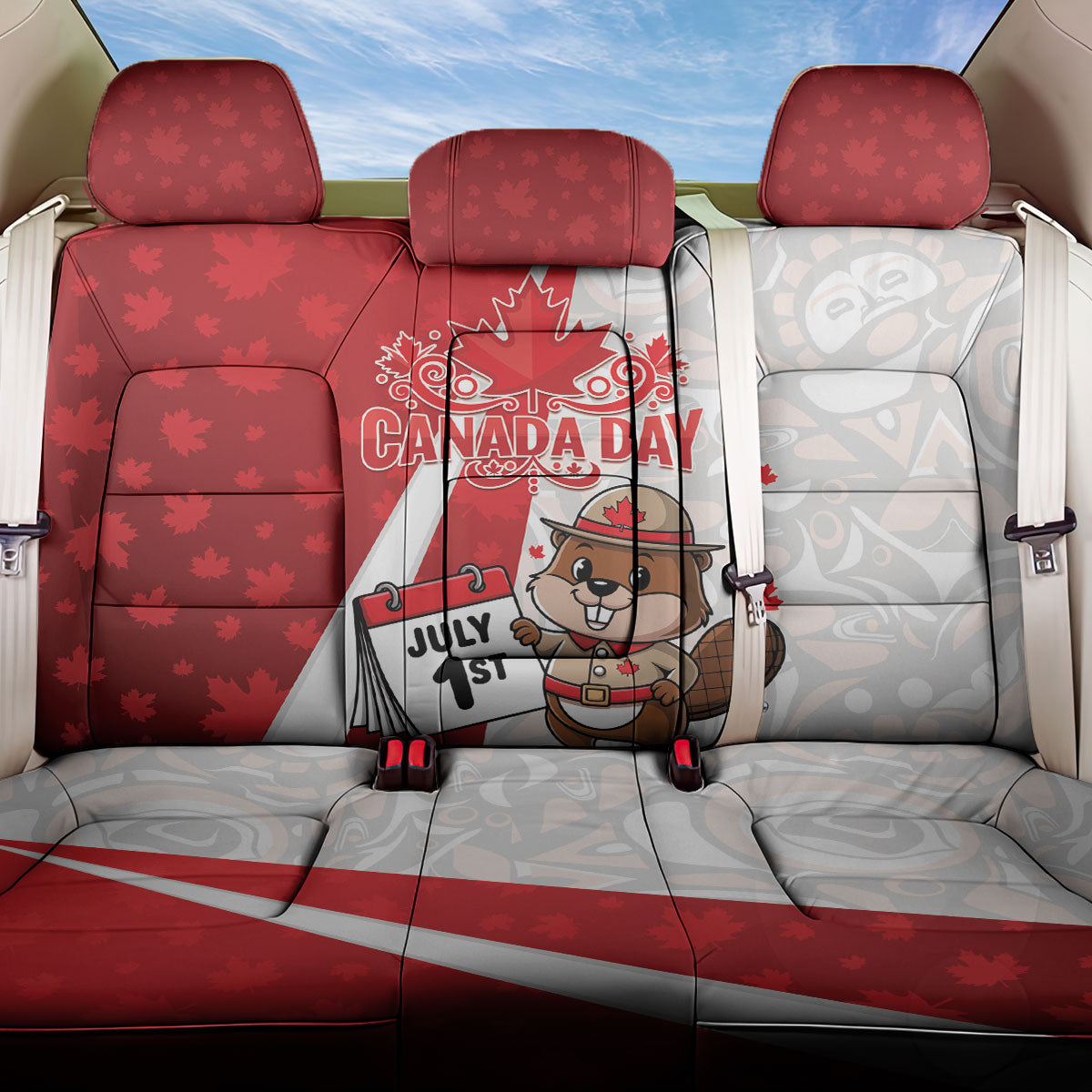 Canada Day Back Car Seat Cover Beaver Mountie Maple Leaves