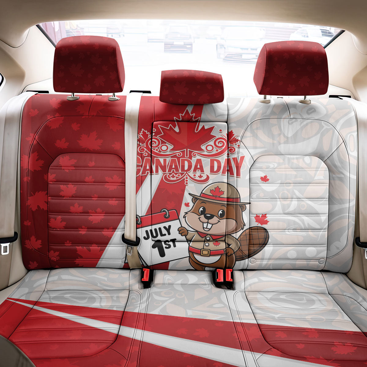 Canada Day Back Car Seat Cover Beaver Mountie Maple Leaves
