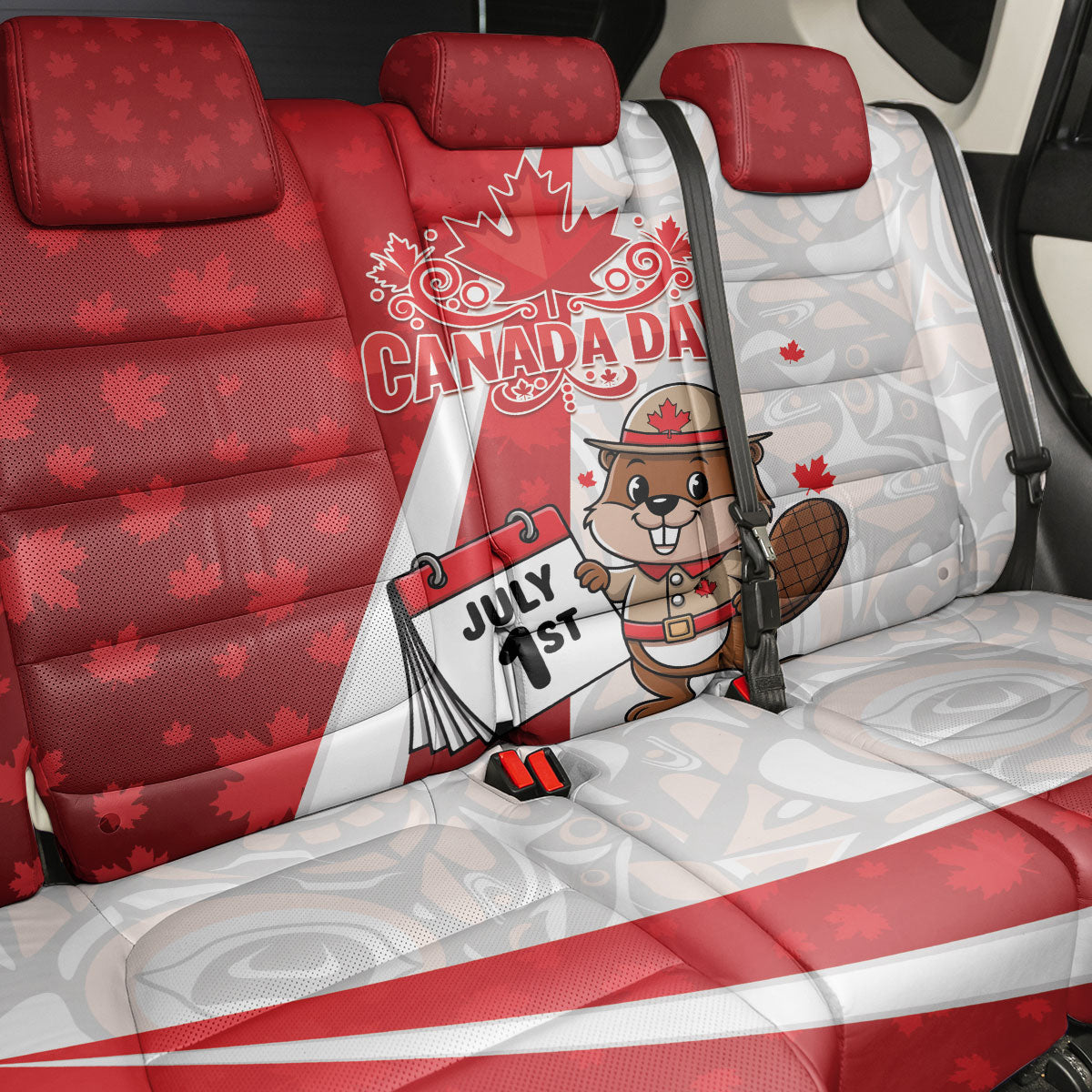 Canada Day Back Car Seat Cover Beaver Mountie Maple Leaves