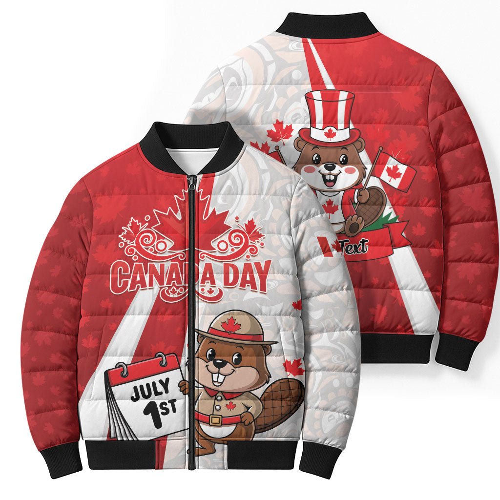 Personalised Canada Day Bomber Puffer Jacket Beaver Mountie Maple Leaves