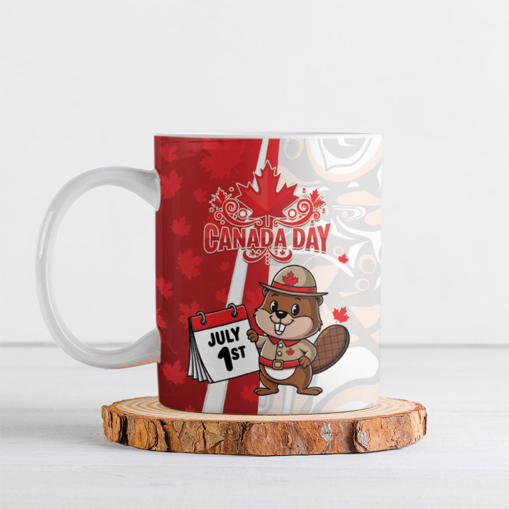 Personalised Canada Day Ceramic Mug Beaver Mountie Maple Leaves