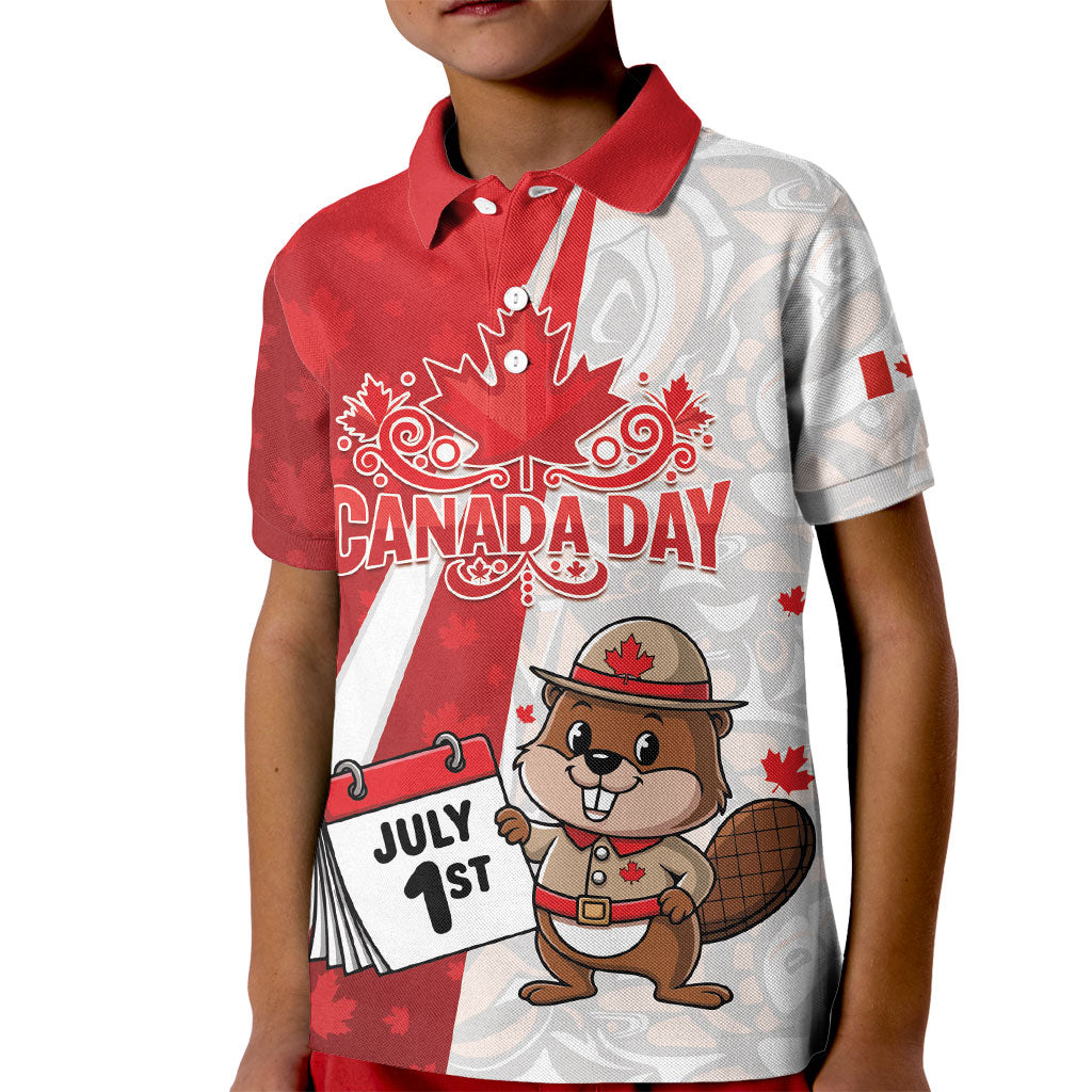 Personalised Canada Day Kid Polo Shirt Beaver Mountie Maple Leaves