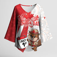Personalised Canada Day Kimono Sleeve Blouse Beaver Mountie Maple Leaves
