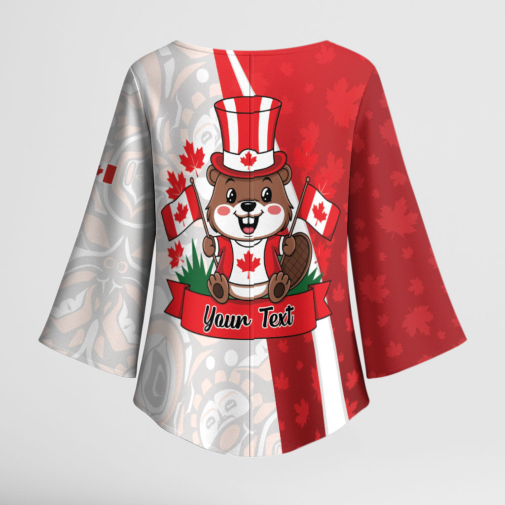 Personalised Canada Day Kimono Sleeve Blouse Beaver Mountie Maple Leaves