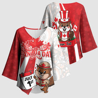 Personalised Canada Day Kimono Sleeve Blouse Beaver Mountie Maple Leaves