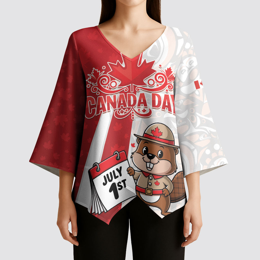 Personalised Canada Day Kimono Sleeve Blouse Beaver Mountie Maple Leaves