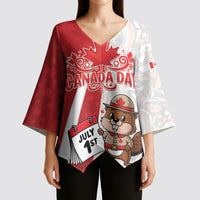 Personalised Canada Day Kimono Sleeve Blouse Beaver Mountie Maple Leaves