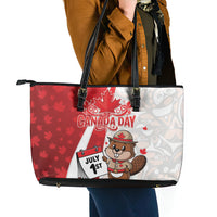 Canada Day Leather Tote Bag Beaver Mountie Maple Leaves