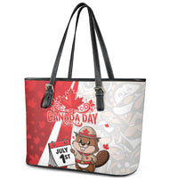 Canada Day Leather Tote Bag Beaver Mountie Maple Leaves