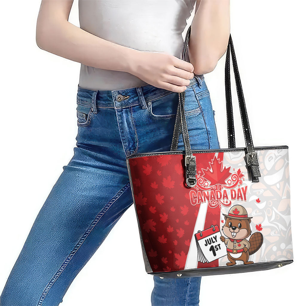 Canada Day Leather Tote Bag Beaver Mountie Maple Leaves