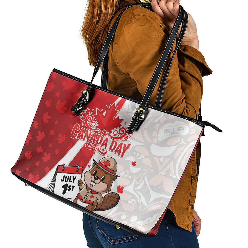 Canada Day Leather Tote Bag Beaver Mountie Maple Leaves