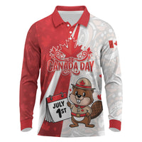 Personalised Canada Day Long Sleeve Polo Shirt Beaver Mountie Maple Leaves