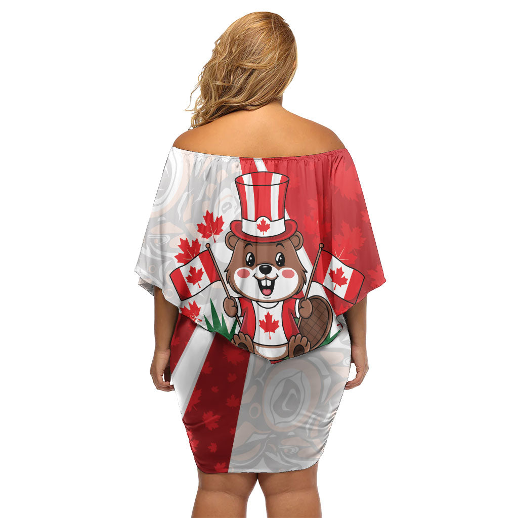 Personalised Canada Day Off Shoulder Short Dress Beaver Mountie Maple Leaves