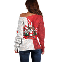 Personalised Canada Day Off Shoulder Sweater Beaver Mountie Maple Leaves