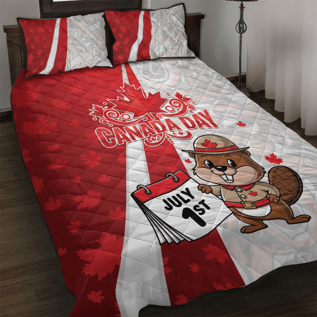 Canada Day Quilt Bed Set Beaver Mountie Maple Leaves