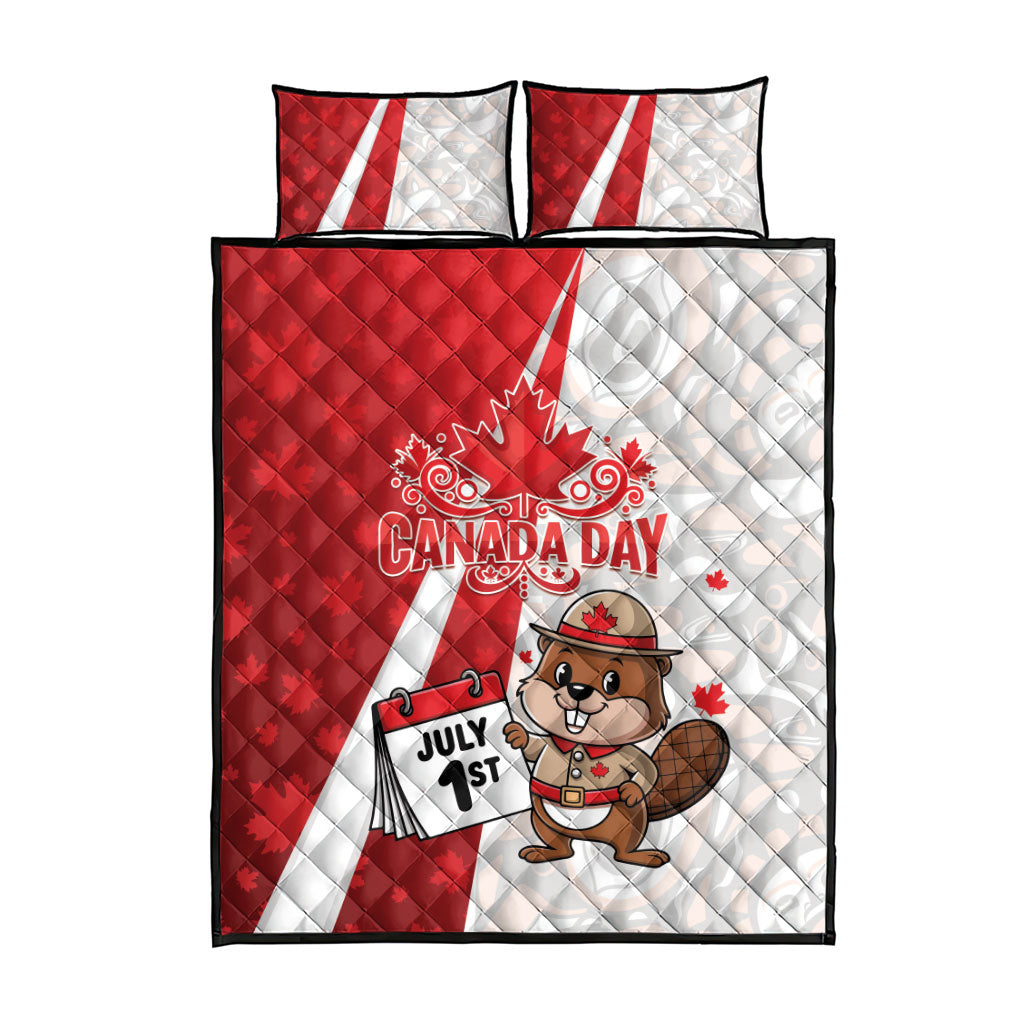 Canada Day Quilt Bed Set Beaver Mountie Maple Leaves