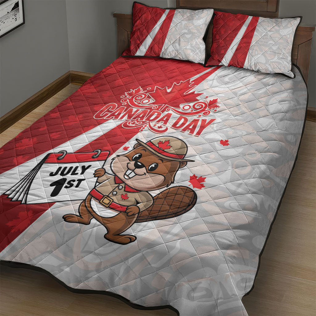 Canada Day Quilt Bed Set Beaver Mountie Maple Leaves