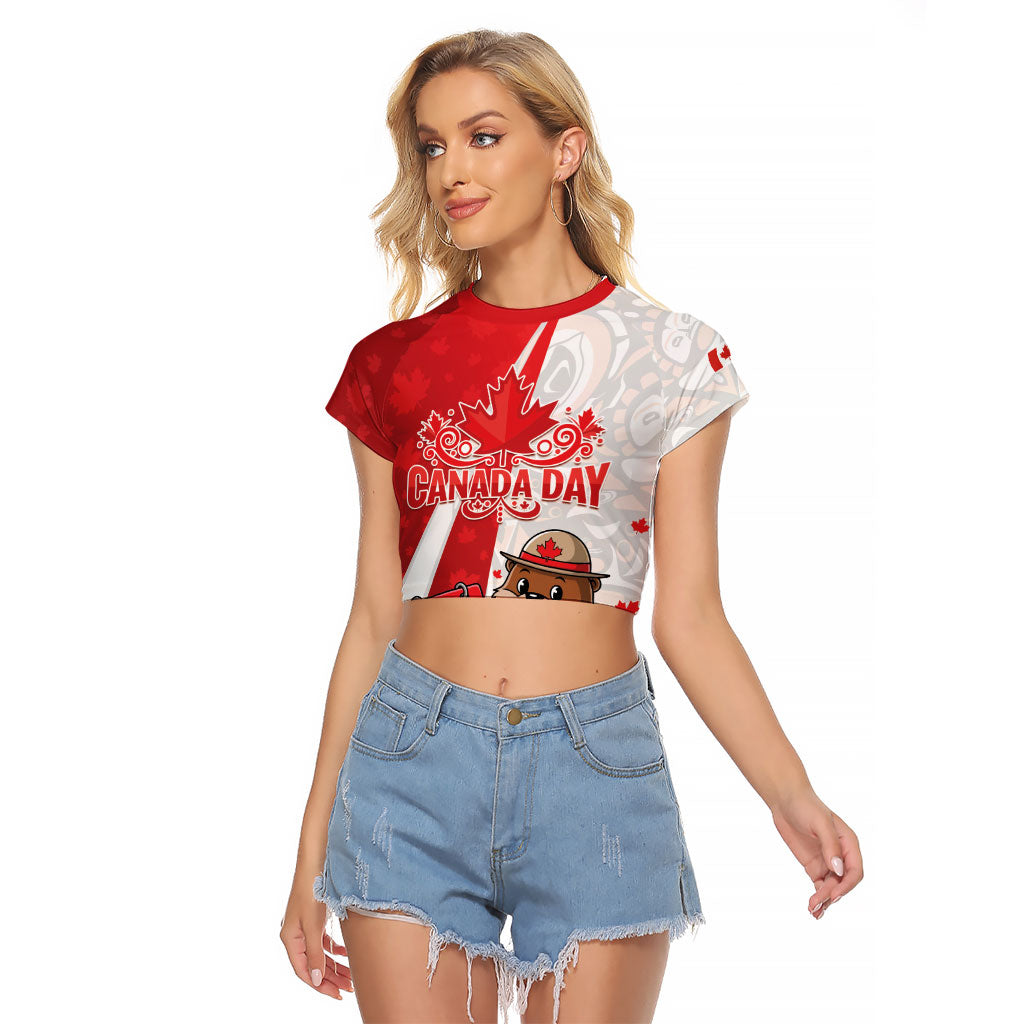 Personalised Canada Day Raglan Cropped T Shirt Beaver Mountie Maple Leaves
