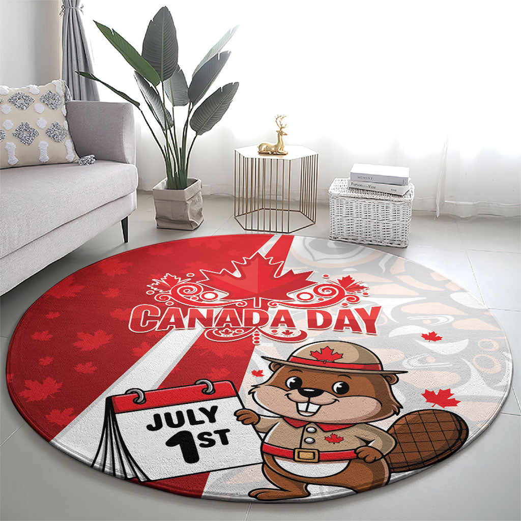 Canada Day Round Carpet Beaver Mountie Maple Leaves