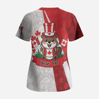 Personalised Canada Day Scrub Top Beaver Mountie Maple Leaves