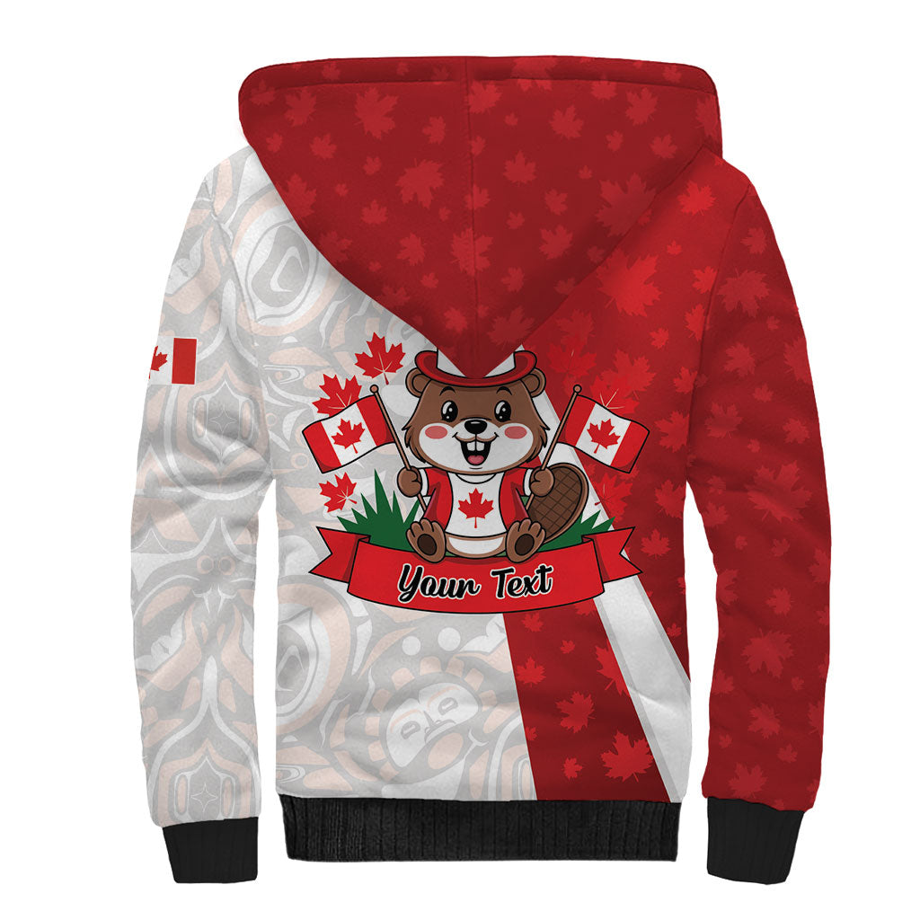 Personalised Canada Day Sherpa Hoodie Beaver Mountie Maple Leaves