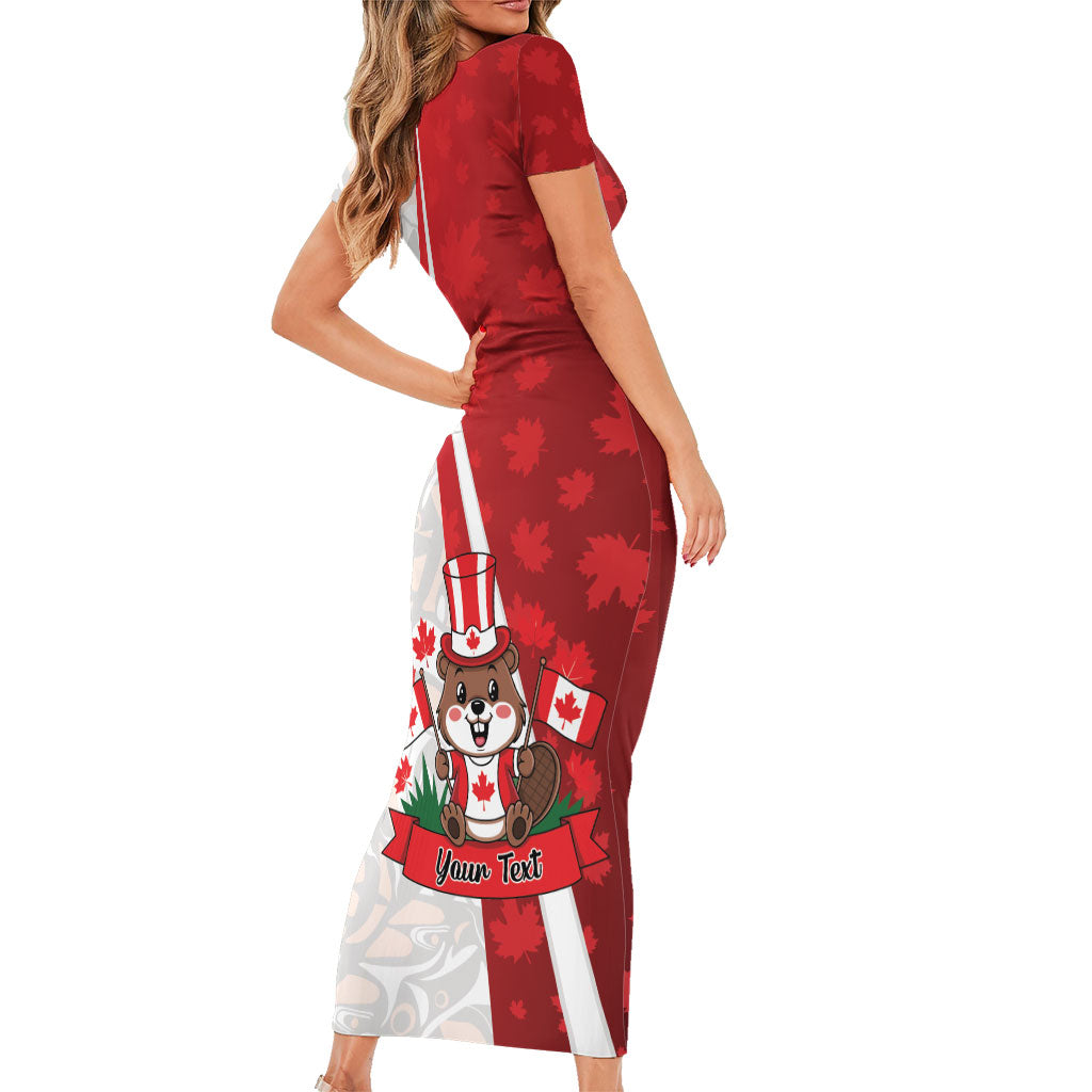 Personalised Canada Day Short Sleeve Bodycon Dress Beaver Mountie Maple Leaves