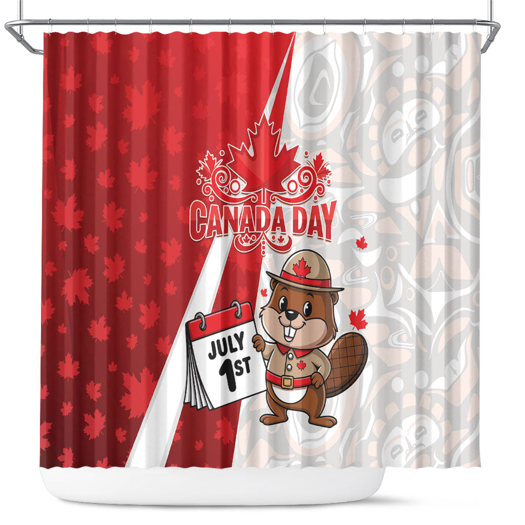 Canada Day Shower Curtain Beaver Mountie Maple Leaves