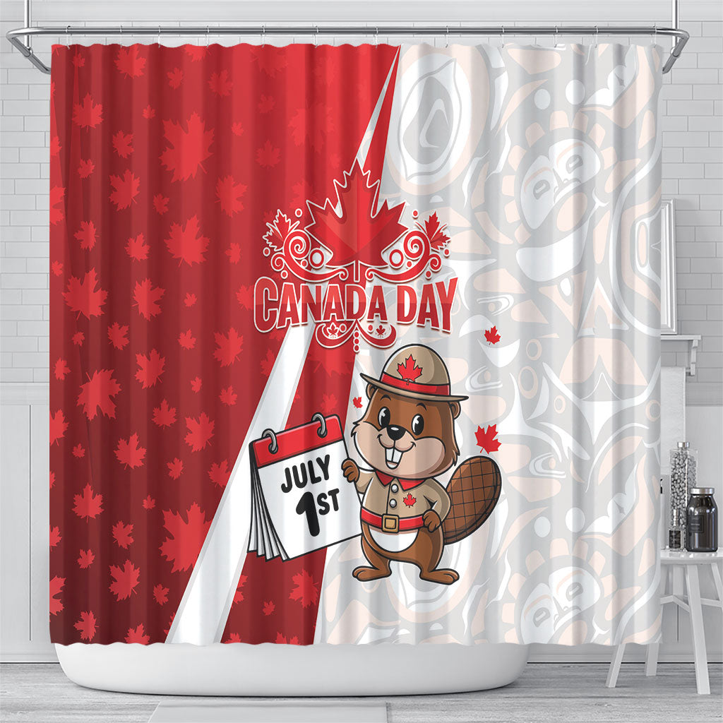 Canada Day Shower Curtain Beaver Mountie Maple Leaves