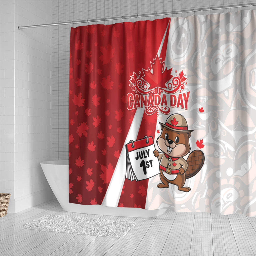 Canada Day Shower Curtain Beaver Mountie Maple Leaves