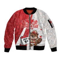 Personalised Canada Day Sleeve Zip Bomber Jacket Beaver Mountie Maple Leaves