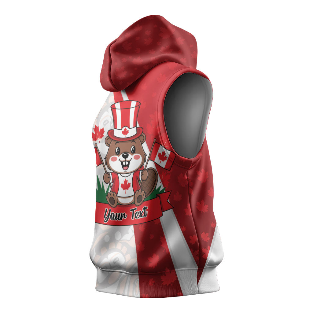 Personalised Canada Day Sleeveless Hoodie Beaver Mountie Maple Leaves