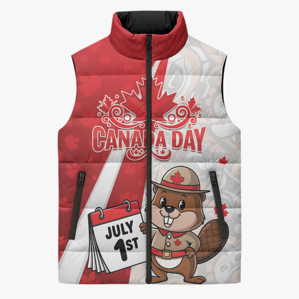 Personalised Canada Day Sleeveless Puffer Jacket Beaver Mountie Maple Leaves