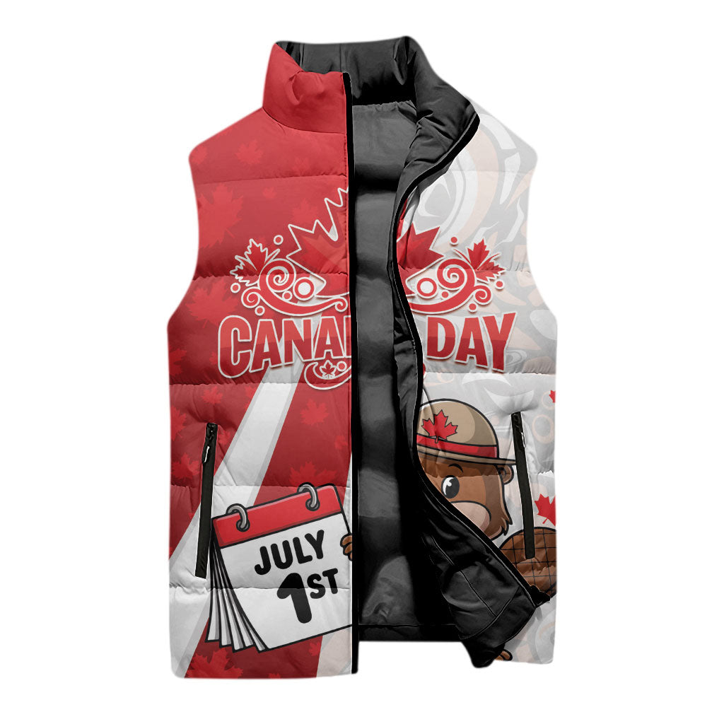 Personalised Canada Day Sleeveless Puffer Jacket Beaver Mountie Maple Leaves