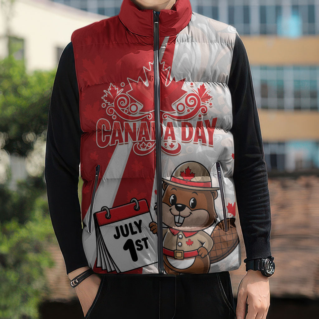 Personalised Canada Day Sleeveless Puffer Jacket Beaver Mountie Maple Leaves