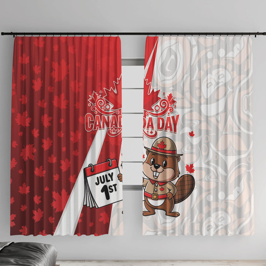 Canada Day Window Curtain Beaver Mountie Maple Leaves