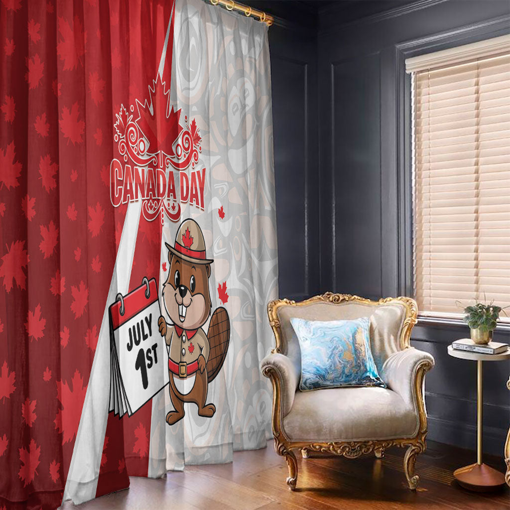 Canada Day Window Curtain Beaver Mountie Maple Leaves