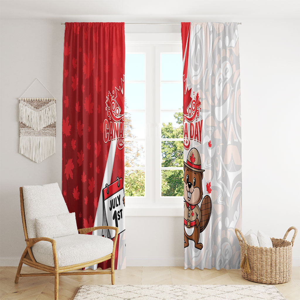 Canada Day Window Curtain Beaver Mountie Maple Leaves