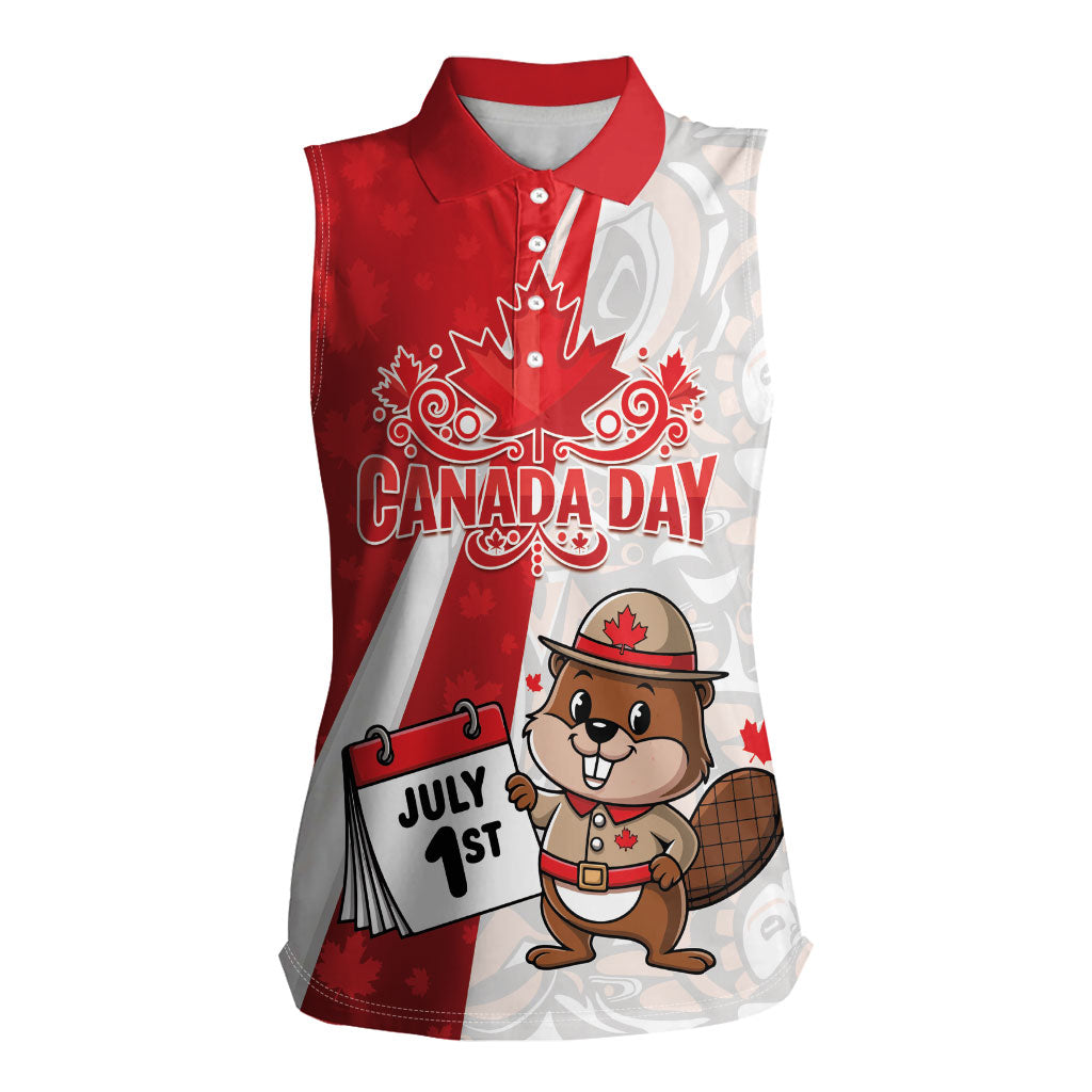 Personalised Canada Day Women Sleeveless Polo Shirt Beaver Mountie Maple Leaves