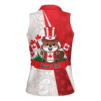 Personalised Canada Day Women Sleeveless Polo Shirt Beaver Mountie Maple Leaves