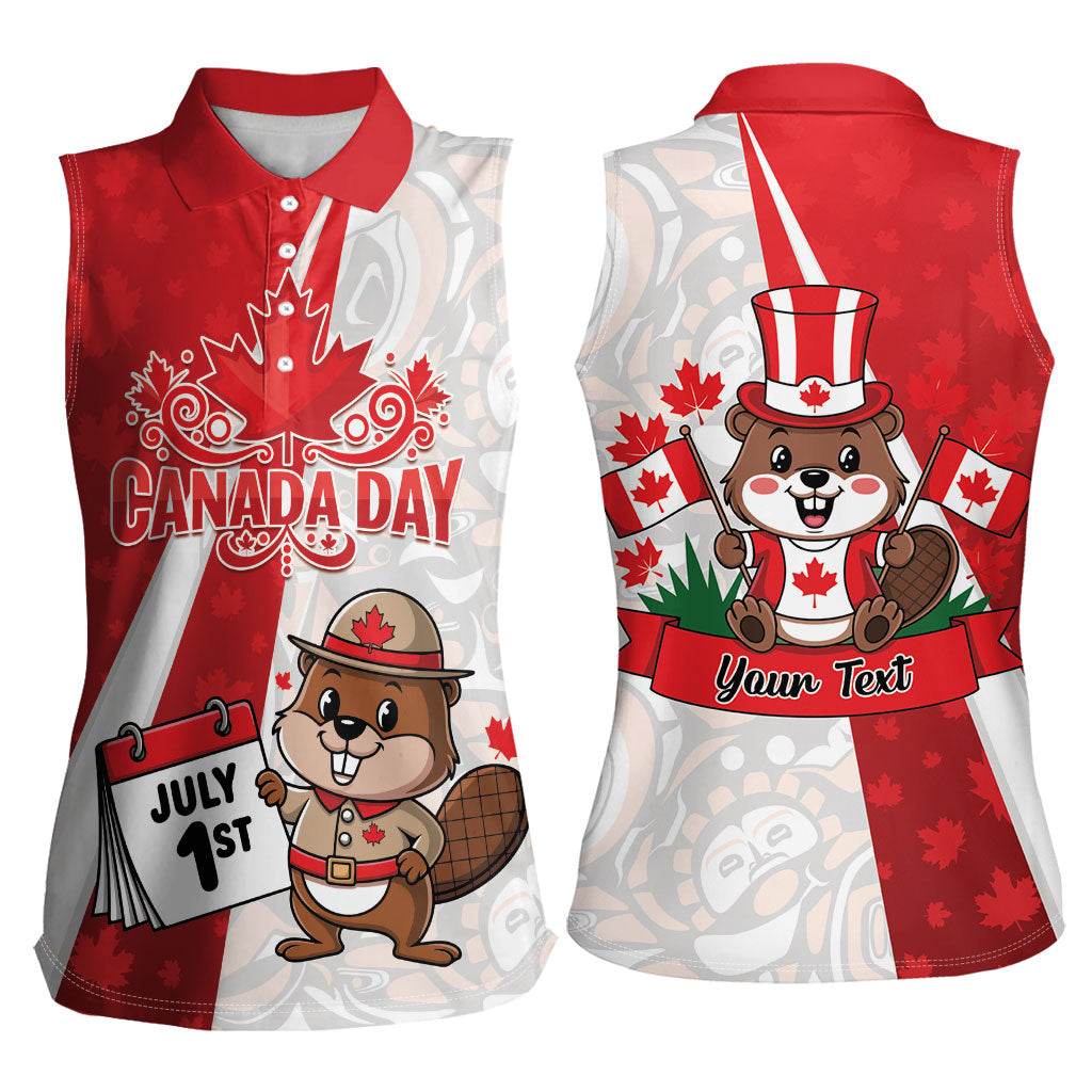 Personalised Canada Day Women Sleeveless Polo Shirt Beaver Mountie Maple Leaves