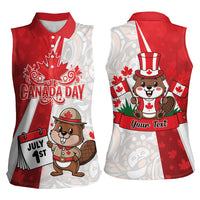 Personalised Canada Day Women Sleeveless Polo Shirt Beaver Mountie Maple Leaves