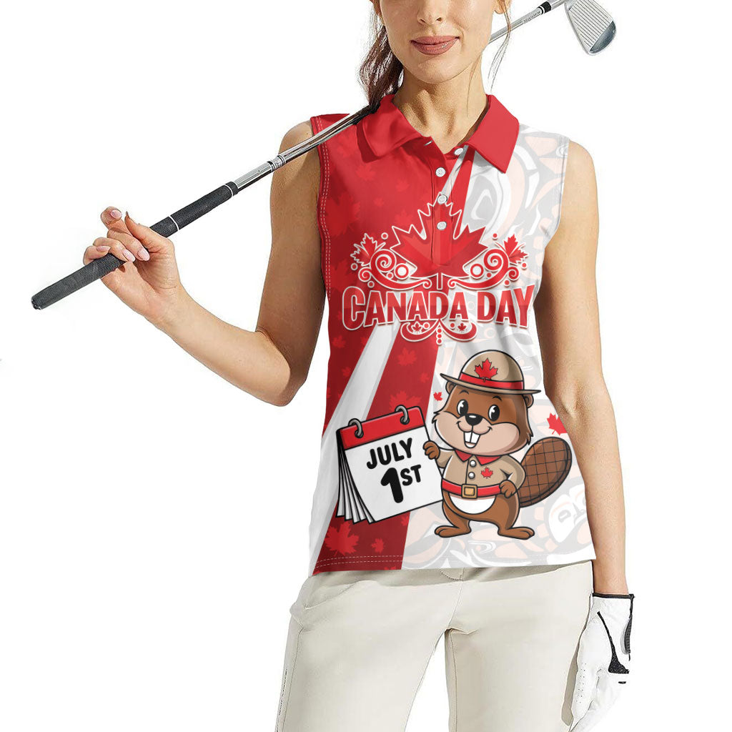 Personalised Canada Day Women Sleeveless Polo Shirt Beaver Mountie Maple Leaves