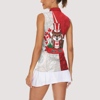 Personalised Canada Day Women Sleeveless Polo Shirt Beaver Mountie Maple Leaves