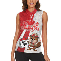Personalised Canada Day Women Sleeveless Polo Shirt Beaver Mountie Maple Leaves