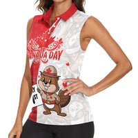Personalised Canada Day Women Sleeveless Polo Shirt Beaver Mountie Maple Leaves
