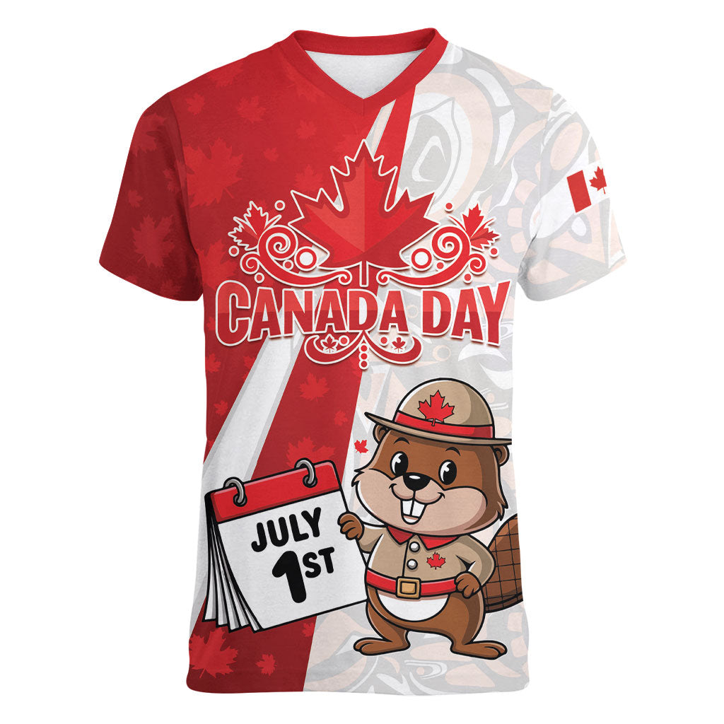 Personalised Canada Day Women V-Neck T-Shirt Beaver Mountie Maple Leaves