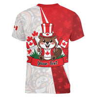 Personalised Canada Day Women V-Neck T-Shirt Beaver Mountie Maple Leaves